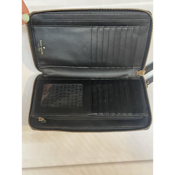 Kate Spade New York Wallet Womens One Size Black Double Zip Wristlet Leather - Picture 6 of 11